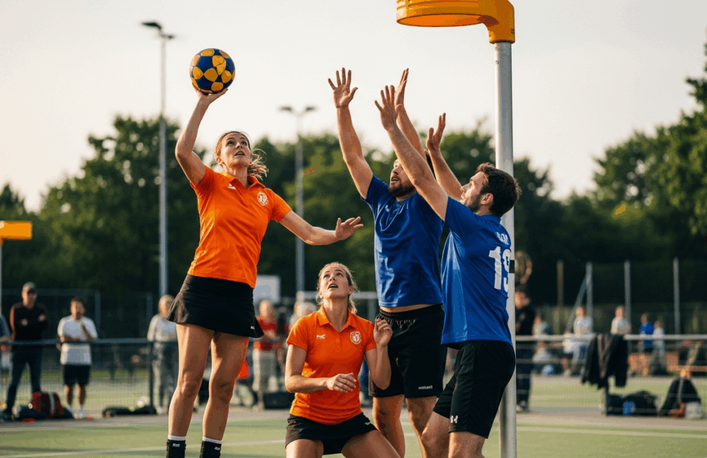 Mensen die korfbal spelen